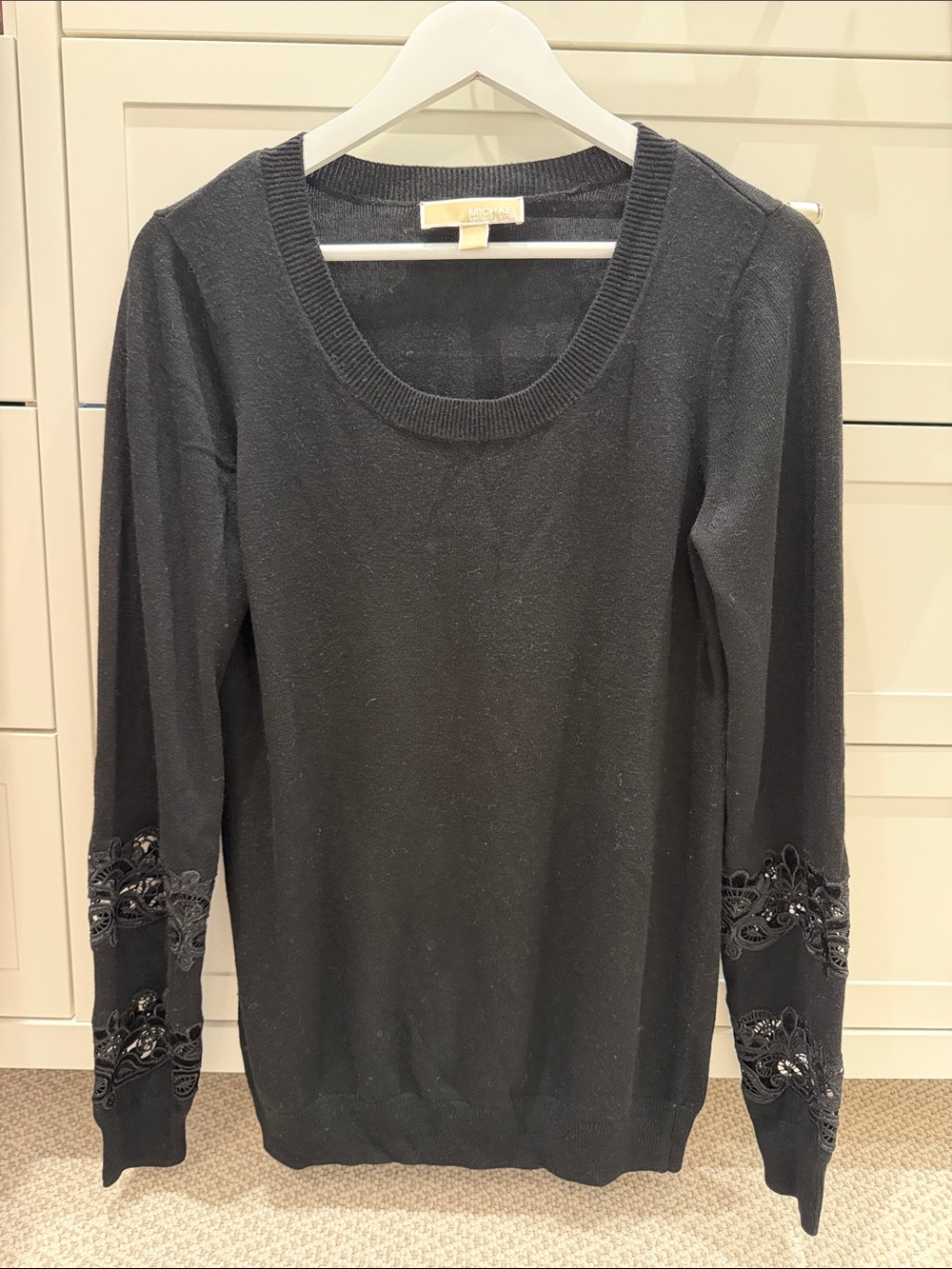 Elegant Black Michael Kors Sweater with Lace Sleeves